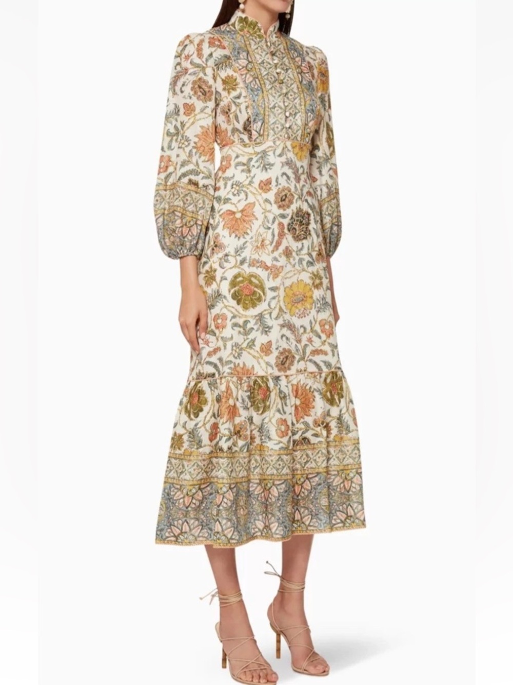 Zimmermann Edie Border High Neck Dress Size 1 / AU 10 / US 6. Long Sleeve.